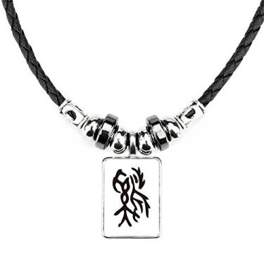 Imagem de DIYthinker Colar de galo do zodíaco chinês Bones Inscriptions joia com pingente de corda de couro