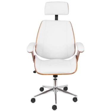 Imagem de Cadeira Giratória Alta Bergen Lisboa Estrutura Madeira Laminada Revstida Em Pu Branco Base Rodízio