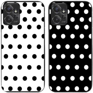 Imagem de 2 peças preto branco bolinhas impressas TPU gel silicone capa de telefone traseira para Motorola Moto todas as séries (Moto G Power 2023 5G)