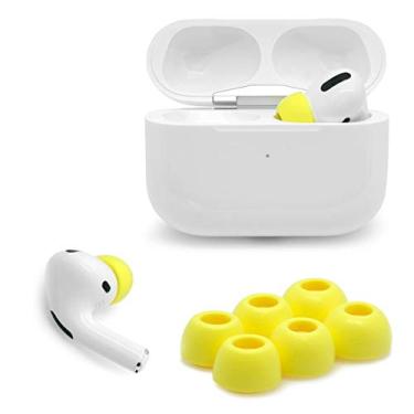 Imagem de Pontas de espuma viscoelástica Eartune Fidelity UF-A Premium para AirPods Pro (1ª geração e 2ª geração) – Cabe no estojo de carregamento, permanece em seus ouvidos, isolamento de som excelente e protetor de cera integrado – Médio, [amarelo]
