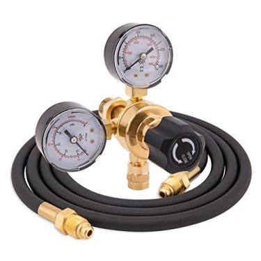 Imagem de CGA580 Reguladores de CO2 de argônio, calibres de argônio, regulador de soldagem a gás compatível com Mig Tig Miller Lincoln Weld 0-4500PSI / 0-10BAR - Regulador de argônio de CO2 com mangueira de 2 m