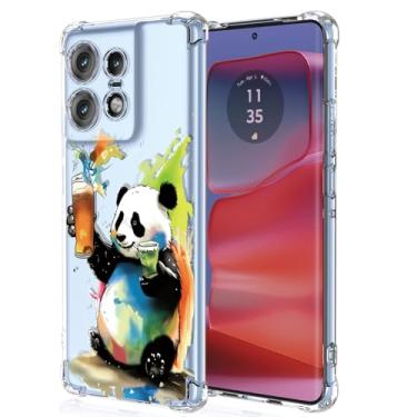 Imagem de XINYEXIN Capa transparente para Motorola Edge 50 Pro, fina à prova de choque TPU bumper capa de telefone transparente padrão fofo, arte legal colorida grafite série - panda