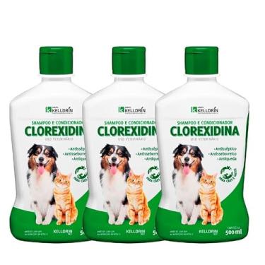 Imagem de Kit 3 Un Shampoo e Condicionador Clorexidina 5 em 1 500ml Cães e Gatos Kelldrin