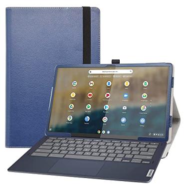 Imagem de Bige Capa para Lenovo IdeaPad Duet 5 Chromebook 13.3, capa de couro PU com suporte dobrável para tablet Lenovo IdeaPad Duet 5 Chromebook 13,3 polegadas 2 em 1, azul escuro