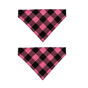 Imagem de EechicSpace Pacote com 2 bandanas xadrez rosa e preta sobre a coleira para animais de estimação pequenos