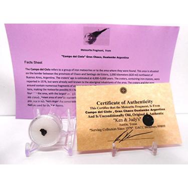 Imagem de Fragmento de meteorito genuíno Campo del Cielo de Gualamba, Argentina com suporte de acrílico gratuito, ficha técnica de meteoros e pacote COA