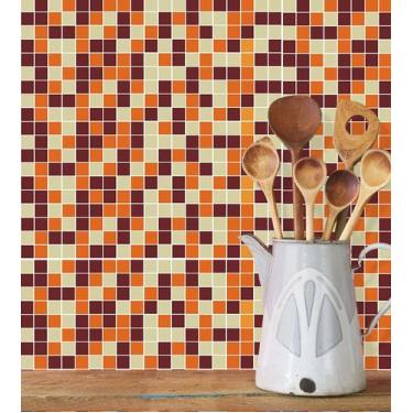 Imagem de Azulejo Adesivo Lavável Pastilhas Em Tons De laranja marrom Bege E Bra