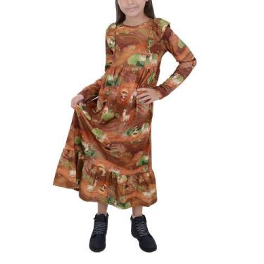 Imagem de Vestido Infantil Feminino Alakazoo Longo Marrom - 67917, 6, Marrom