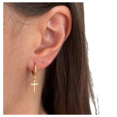 Imagem de Brinquinho de Argola Articulada com Crucifixo Folheado a Ouro 18k - Di