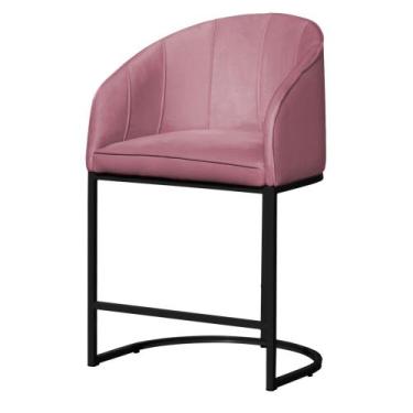 Imagem de Poltrona Banqueta Decorativa Luxo Mia Base Metal Preta Veludo - Estopa