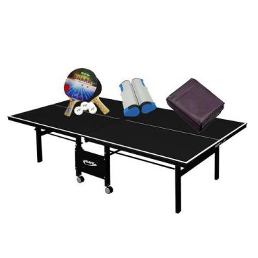 Imagem de MESA DE PING PONG MDF 18mm 1084 PRETA KLOPF + Kit Raquetes e Bolinhas 