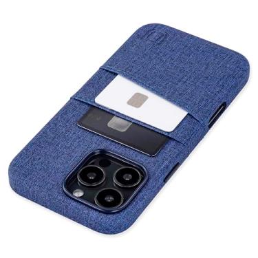 Imagem de Dockem Capa de cartão para iPhone 16 Pro Max com placa de metal integrada para montagem magnética e 2 bolsos para porta-cartões: M2 Luxe Capa carteira de couro sintético estilo lona (azul)