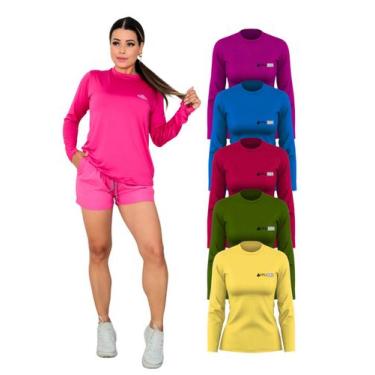 Imagem de Kit Com 5 Camisetas Lisa Manga Longa Proteção UV Feminina - RogerShop,