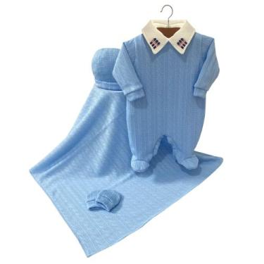 Imagem de Saída de Maternidade Menino Tricot - Asas de Anjo, Azul bebe