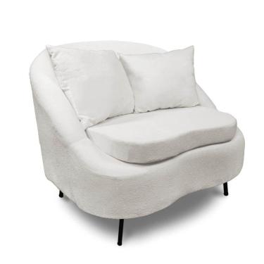 Imagem de Poltrona Decorativa Orgânica Pé Ferro Pto Zaya Bouclê Off White C05 - D`rossi