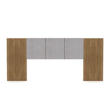 Imagem de Cabeceira Painel Casal Ripado Nature E Linho Cinza Sevilha 273 Cm - Pallazio