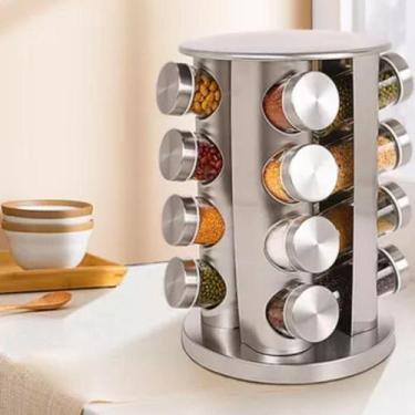 Imagem de Kit Porta Tempero Inox Vidro 16 Peças Saleiro Entrega Rápida - Aton