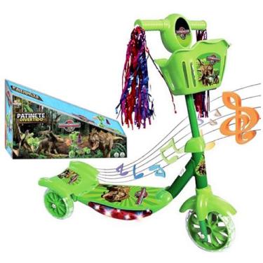 Imagem de Patinete Infantil Meninos Dinossauro Verde Luzes Som 3 Rodas - Toy Kin