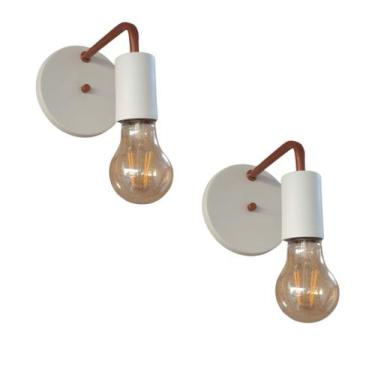 Imagem de Kit 2 Arandelas Parede Industrial Interna Slim Branco/Cobre - Poli Luz