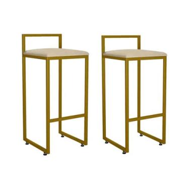Imagem de Kit 02 Banqueta Alta Industrial 0,83 cm Metal Dourada Suede Bege - Val