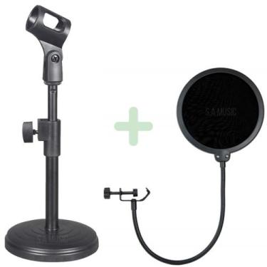 Imagem de Suporte Pedestal Mesa Microfone Estudio Radio + Pop Filtro - S.A Music