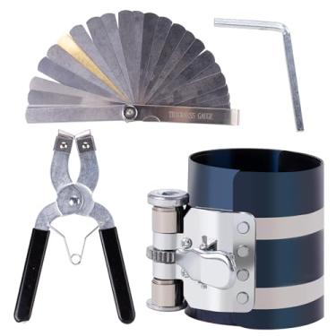 Imagem de MWMNUN Ferramenta de compressor de anel de pistão kit de remoção de anel de pistão de motor de carro Tamanhos ajustáveis de 2-1/8 polegadas a 7 polegadas, com alicate instalador de pistão e medidor de