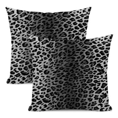 Imagem de AEIOAE Capas de almofada com estampa de leopardo, preto, cinza, 45,7 x 45,7 cm, 2 peças, almofadas decorativas com estampa de guepardo, animais selvagens, fazenda, decoração interna e externa, capa de