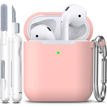 Imagem de R-fun Capa para AirPods, capa protetora de silicone macio com chaveiro para mulheres e homens, compatível com Apple AirPods 2ª geração, LED frontal visível - areia rosa