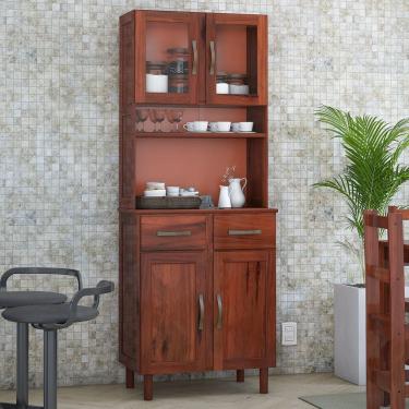 Imagem de Armário de Cozinha 04 Portas 02 Gavetas Madeira Maçica Pinus Paris Mogano