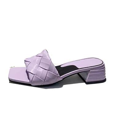 Imagem de Sandálias femininas de verão, qualidade, brancas, pretas, roxas, mulas, salto quadrado, chinelo, sapatos femininos(Purple,43EU)