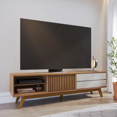 Imagem de Rack para TV até 75 Pol 1 Porta Ripada 200x55cm Veneza Freijó Off White