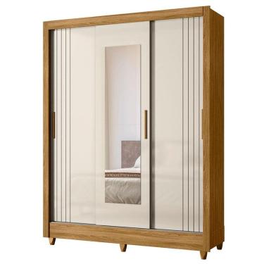 Imagem de Guarda Roupa Casal Bolívia 3 Portas Freijó Off White com Espelho - Moval