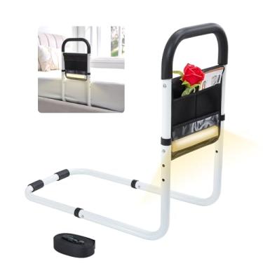 Imagem de YJGH Trilhos de cama para segurança de idosos adultos, trilhos de assistência de cama para idosos, design de barras estabilizadoras duplas com bolso de armazenamento e protetor de prevenção de quedas