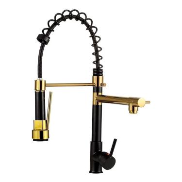 Imagem de Torneira De Cozinha Gourmet Monocomando Preta E Dourada 50cm Brinovar