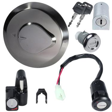 Imagem de Kit conjunto travas chave ignição CG125 Titan Fan es ks 2002 a 2008 contato tampa tanque trava capacete guidão 4 peças