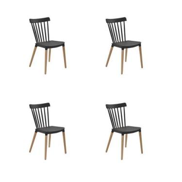 Imagem de Kit 4 Cadeiras Jantar Janaina Preta PP Base Madeira Rivatti