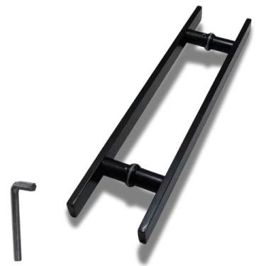 Imagem de Puxador P/Portas Pivotantes De Madeira/Vidro de correr Preto Fosco Alumínio Maciço Inoxidável - Bruen (50cm (40cm Entre os Furos))