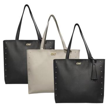 Imagem de Bolsa Feminina Sacola Grande Kit Com 3 Peças Universitária De Ombro - 