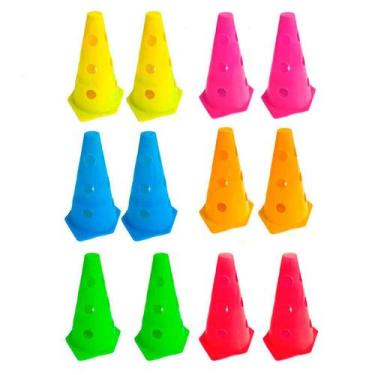 Imagem de 12x Mini Cone Sinalização Esportivo 23cm Agilidade Furado COLORIDO - 3