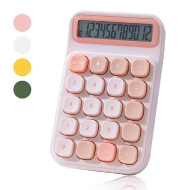 Imagem de M&G Calculadora de mesa com interruptor mecânico de 12 dígitos com visor LCD grande, calculadora rosa básica fofa com botões grandes, calculadora estética para escritório, casa, escola (bateria