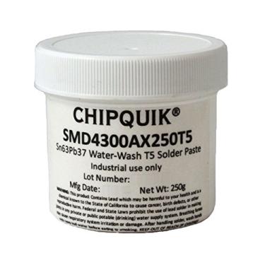 Imagem de Chip Quik Pasta de solda SMD4300AX250T5 em frasco de 250 g (T5) 63Sn/Pb37 sem água limpa lavável