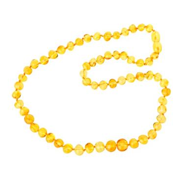 Imagem de Colares AmberJewelry de âmbar báltico para adultos – 45,7 – 54,6 cm Feito de contas de âmbar báltico autênticas – Cor limão, Lemon, 21.6 inch