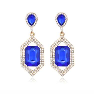 Imagem de Met-edianger Brincos de strass azul vintage geométricos retrô brincos pendentes de cristal para mulheres, Zinco Aço inoxidável, Strass