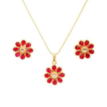 Imagem de Touchstone Conjunto de pingente indiano Bollywood tradicional exótico meenakari esmaltado lindo designer de joias para mulheres em tom de ouro antigo