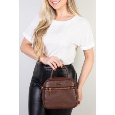 Imagem de Bolsa baú pequena de couro liso transversal Catarina-Feminino