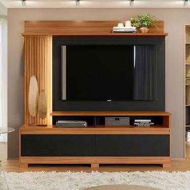 Imagem de Home Nt1295 183cm Para Tv Até 60" Com Detalhe Ripado E Pés Notável Freijó Trend Com Preto Tx