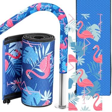 Imagem de Junkin Capa de corrimão de piscina de 1,2 m com pontos antiderrapantes, neoprene com zíper, flamingos, capa de corrimão para trilhos, antiderrapante para piscina no solo