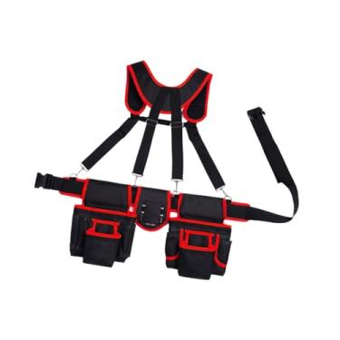 Imagem de Generic Cinto de ferramentas com suspensórios, bolsa respirável para ferramentas na cintura com vários bolsos para carpinteiros, jardineiros, pais, Preto Vermelho