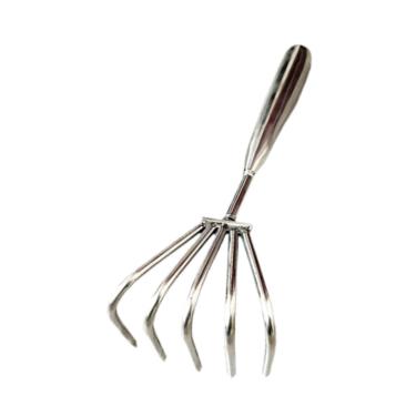 Imagem de Fenteer aço inoxidável, ancinho de garra, cabo confortável, portátil, fácil de usar, ancinho de mão, ferramenta para soltar folhas, conchas de frutos do mar , 5 Dentes 9cm