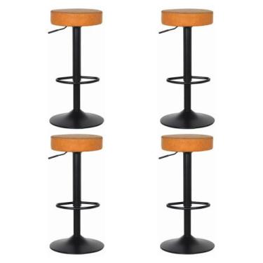 Imagem de Kit 4 Banquetas Giratórias Vintage Viena Preta - Cadeiras INC, Caramel